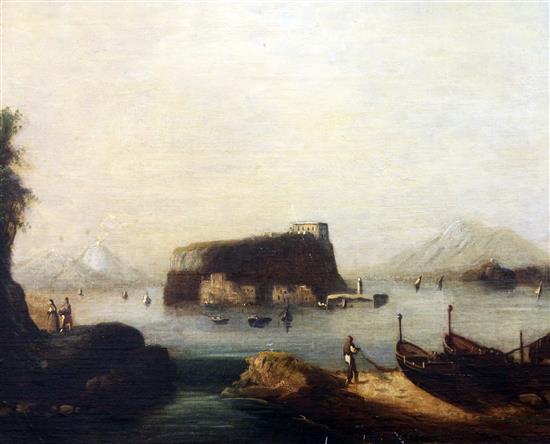 Neapolitan School Views of the Bay of Naples and Vesuvius, and Capri 19.5 x 24.5in.